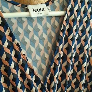 Leota Faux Wrap Dress, 3/4 Sleeve XL Geometric Print in Pink, Blue, Black, Slate